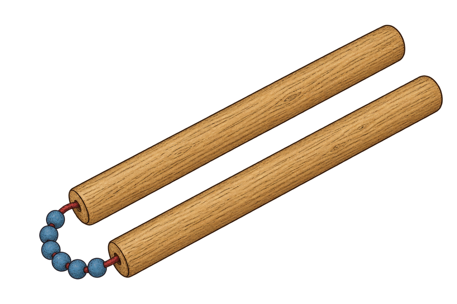 Deux branches en bois reliées par des perles bleues
