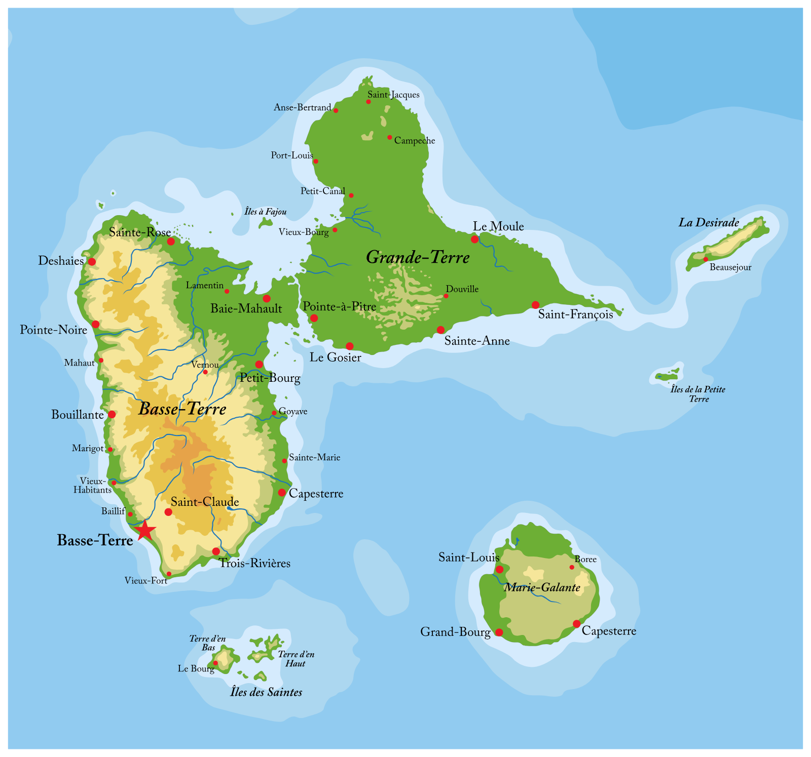 Carte de l'archipel guadeloupéen